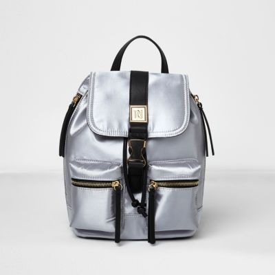 Silver satin mini backpack